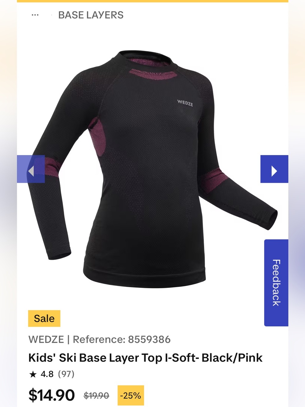 Kids' Long-Sleeve Base Layer Top - Black with Pink Accents | Size XS